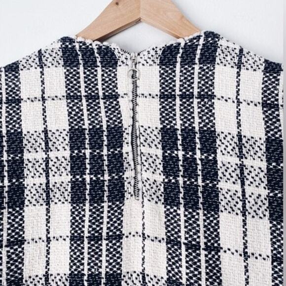 Zara Trafaluc Plaid Tweed Boucle Dress Pocket Black & White Classic Modern Retro - Picture 5 of 7
